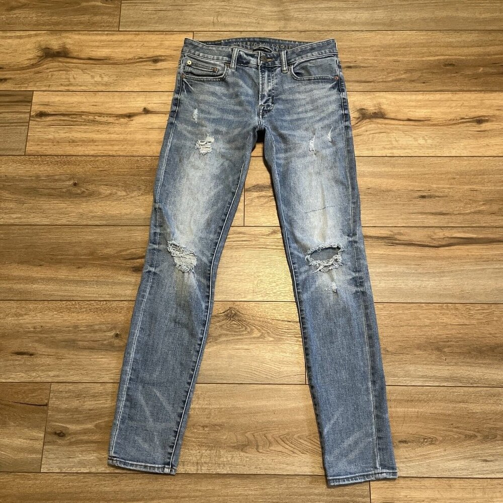 American Eagle AE Distressed Skinny Denim Jeans SZ 32x34 Blue Stretch Modern